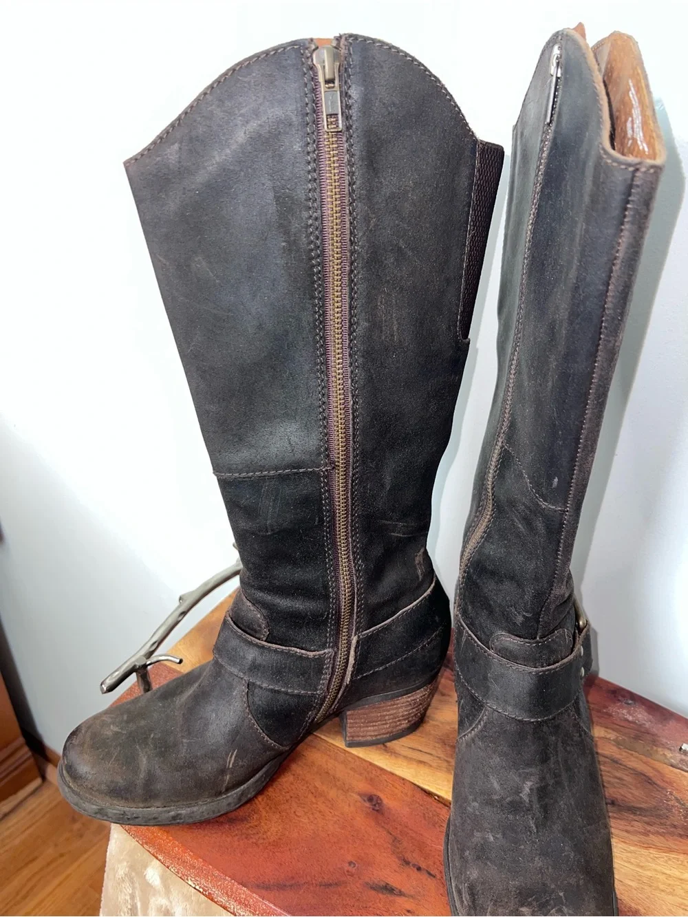 Børn Loreza Timberwolf Brown Leather Tall Harness Moto Boots Women 8.5 40